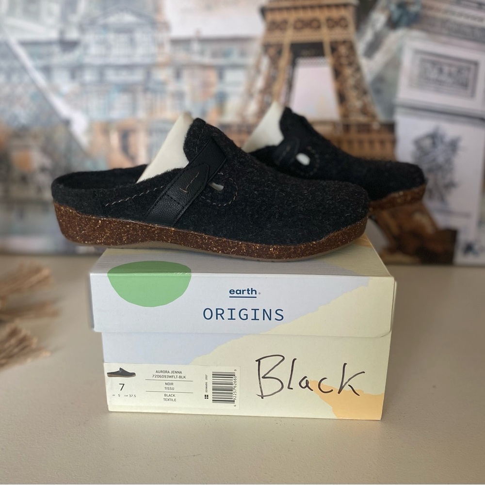Earth Origins Aurora Jenna Black Felt Mule Clog Slide Slip-On Shoes Womens 7 NIB